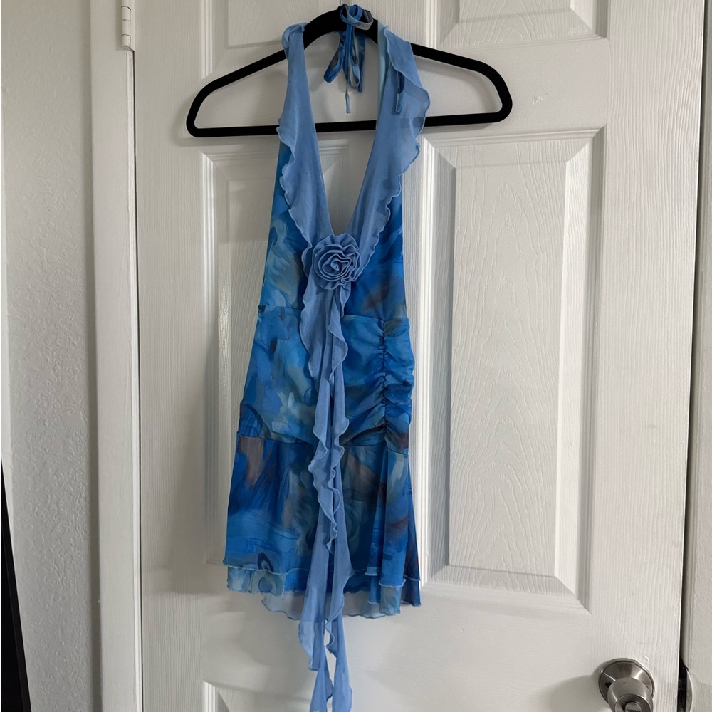 Halter Mini Dress Floral Detail